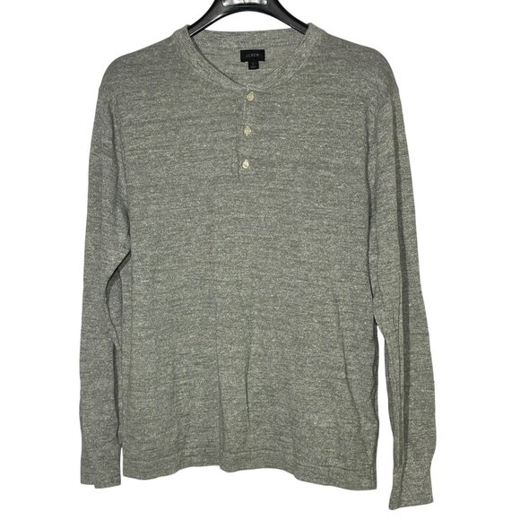 J. Crew Linen Blend Knit Henley Sweater Lightweight Heathered Gray Sz LG AX853 - Picture 1 of 8